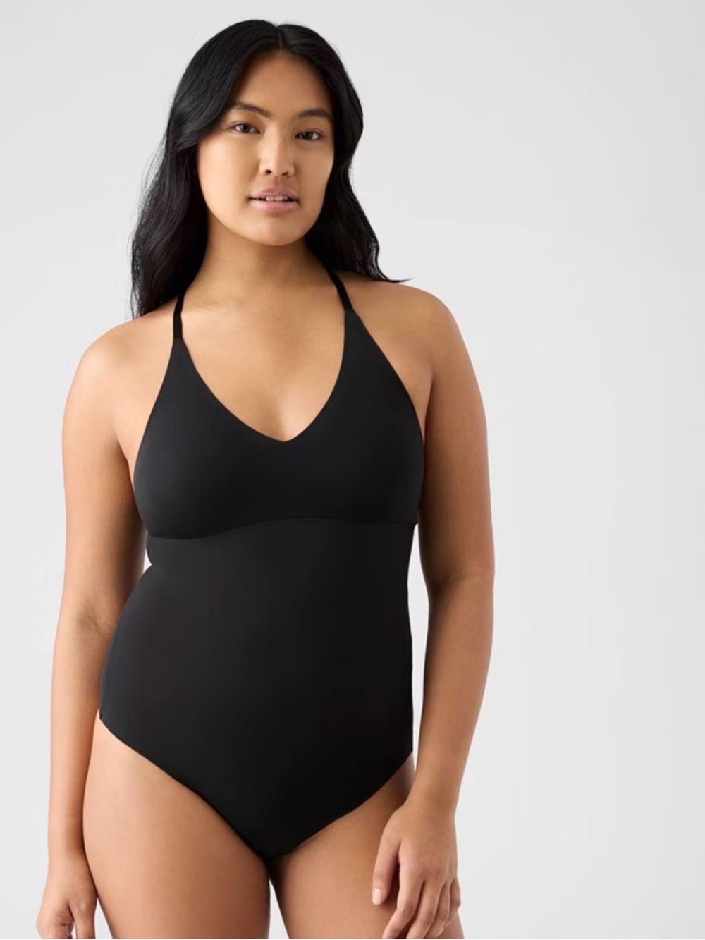 True & Co. Black V-Neck Racerback Bodysuit